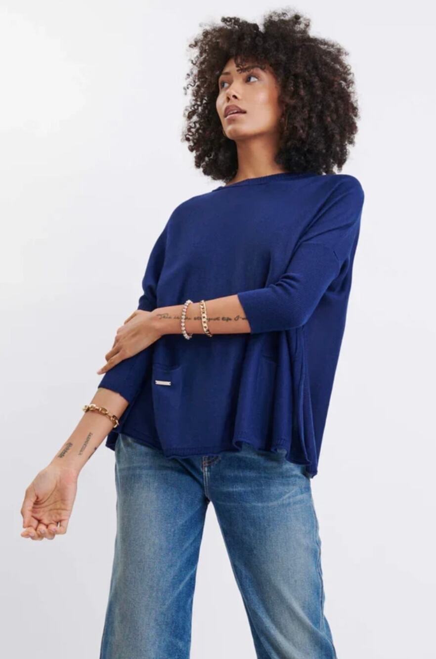 Mersea Catalina Knit Oversize Slit Side Sweater Navy Blue One Size